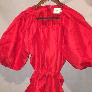 Aje Open Back Puff Sleeve Red Dress | Size 12